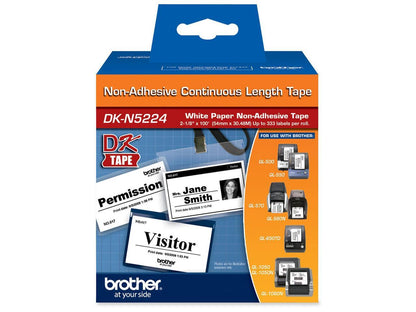 Brother DKN5224 2.1 in x 100 ft (54 mm x 30.4 m) Black on White Non-Adhesive Continuous Length Paper Tape