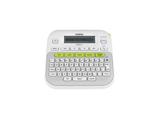 Brother P-touch PT-D210 Easy-to-Use Label Maker, Thermal Transfer, 180 dpi, 20mm./sec, Up to 2 Print Lines, Manual Cutter