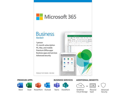 Microsoft 365 Business Standard | 12-Month Subscription, 1 person | Premium Office apps | 1TB OneDrive cloud storage | PC/Mac Keycard