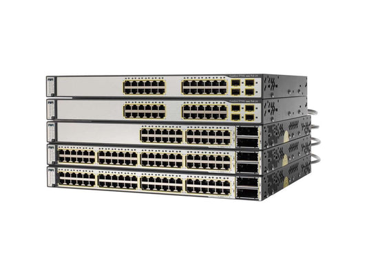 CISCO Catalyst 3750 WS-C3750G-12S-S 10/100/1000Mbps Switch 12 SFP-based Gigabit Ethernet ports Up to 12,000 MAC Address Table 128 MB DRAM and 16 MB Flash memory Buffer Memory