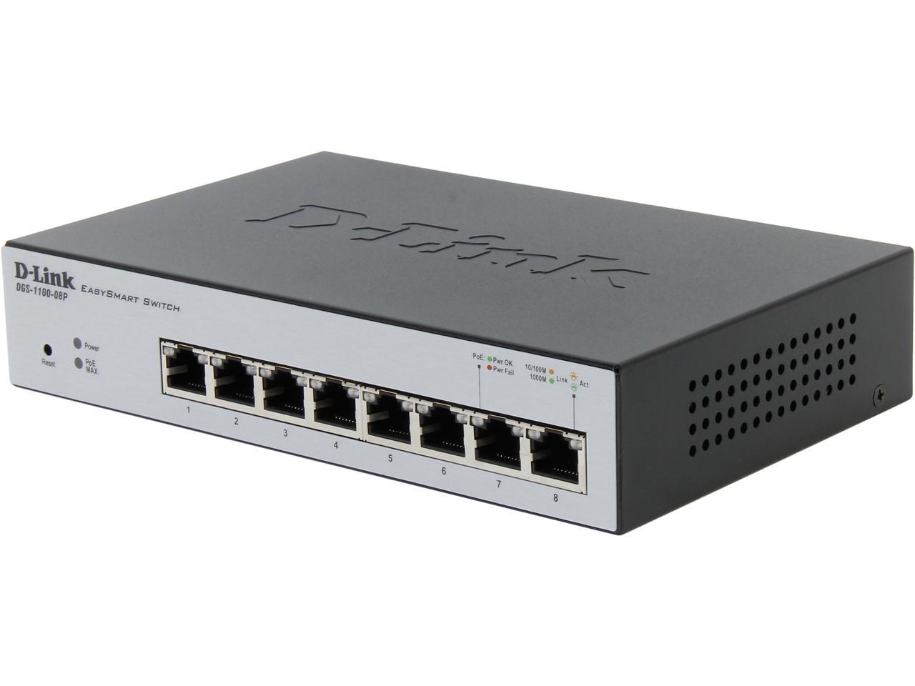 D-Link 8-Port EasySmart Gigabit PoE Ethernet Switch - Lifetime Warranty (DGS-1100-08P)