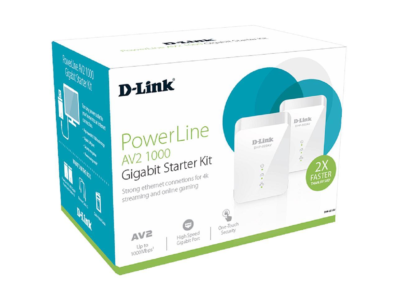 D-Link PowerLine DHP-601AV AV2 AV1000 Gigabit Starter Kit, up to 1000 Mbps