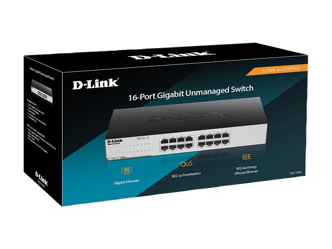 D-Link DGS-1016C 16-Port 10/100/1000 Mbps Unmanaged Switch