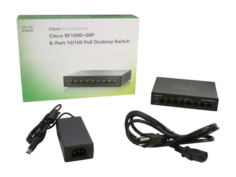 Cisco Small Business 100 Series SF100D-08P-NA Unmanaged 8-Port PoE Desktop Switch
