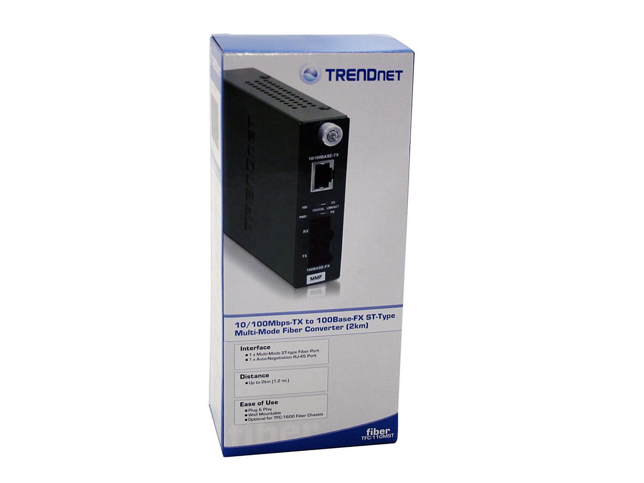 TRENDnet TFC-110MST Fiber Media Converter 100M, 200M(Full-Duplex) 1 x 10/100Base-TX 1 x 100Base-FX