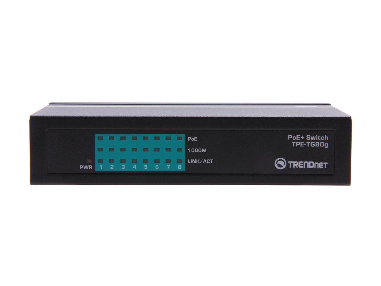 TRENDnet TPE-TG80G Unmanaged 8-Port Gigabit GREENnet PoE+ Switch. Limited Life Time Warranty