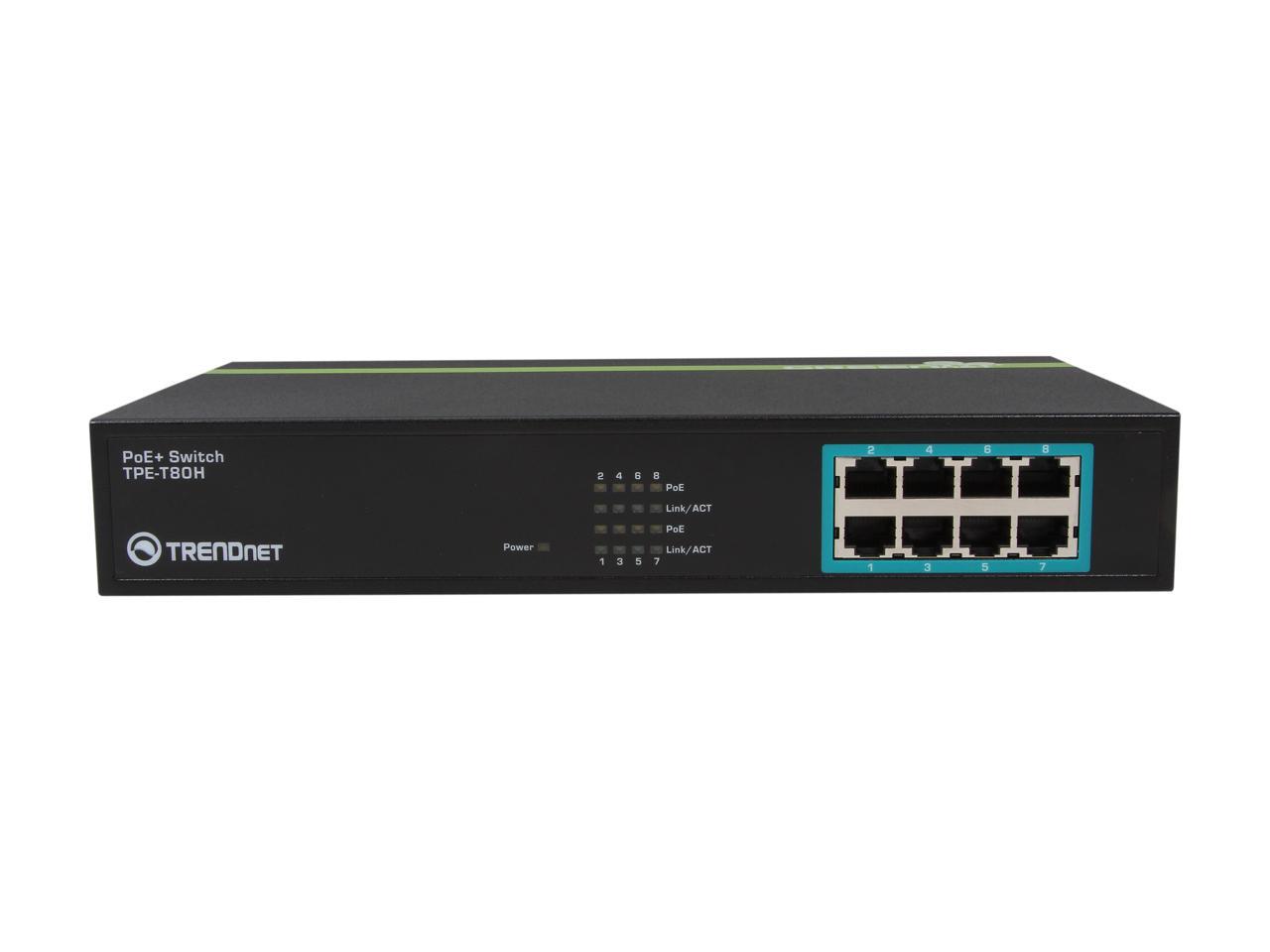 TRENDnet TPE-T80H Switches 4 to 10 Ports 8-Port PoE+ Switch. Limited Life Time Warranty