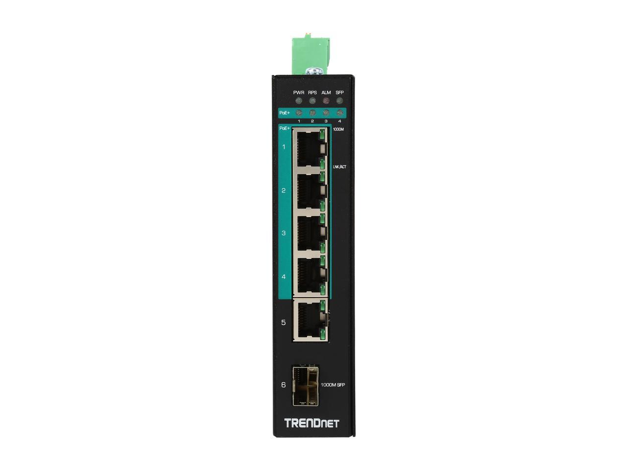 TRENDnet 5-Port Hardened Industrial Gigabit PoE+ DIN-Rail Switch Limited Lifetime Warranty