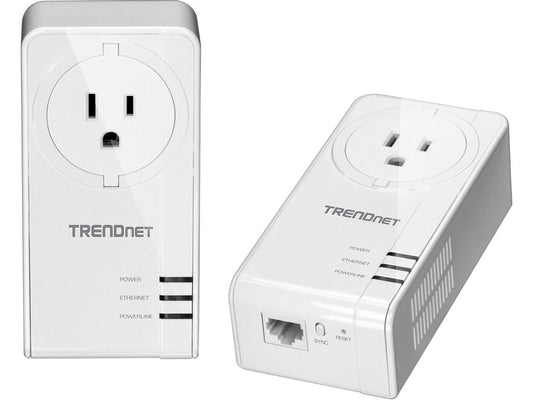 TRENDnet TPL-423E2K Powerline 1300 AV2 Adapter Kit with Built-in Outlet, Gigabit Port, IEEE 1905.1 & IEEE 1901, Homeplug AV2 (2-Pack)