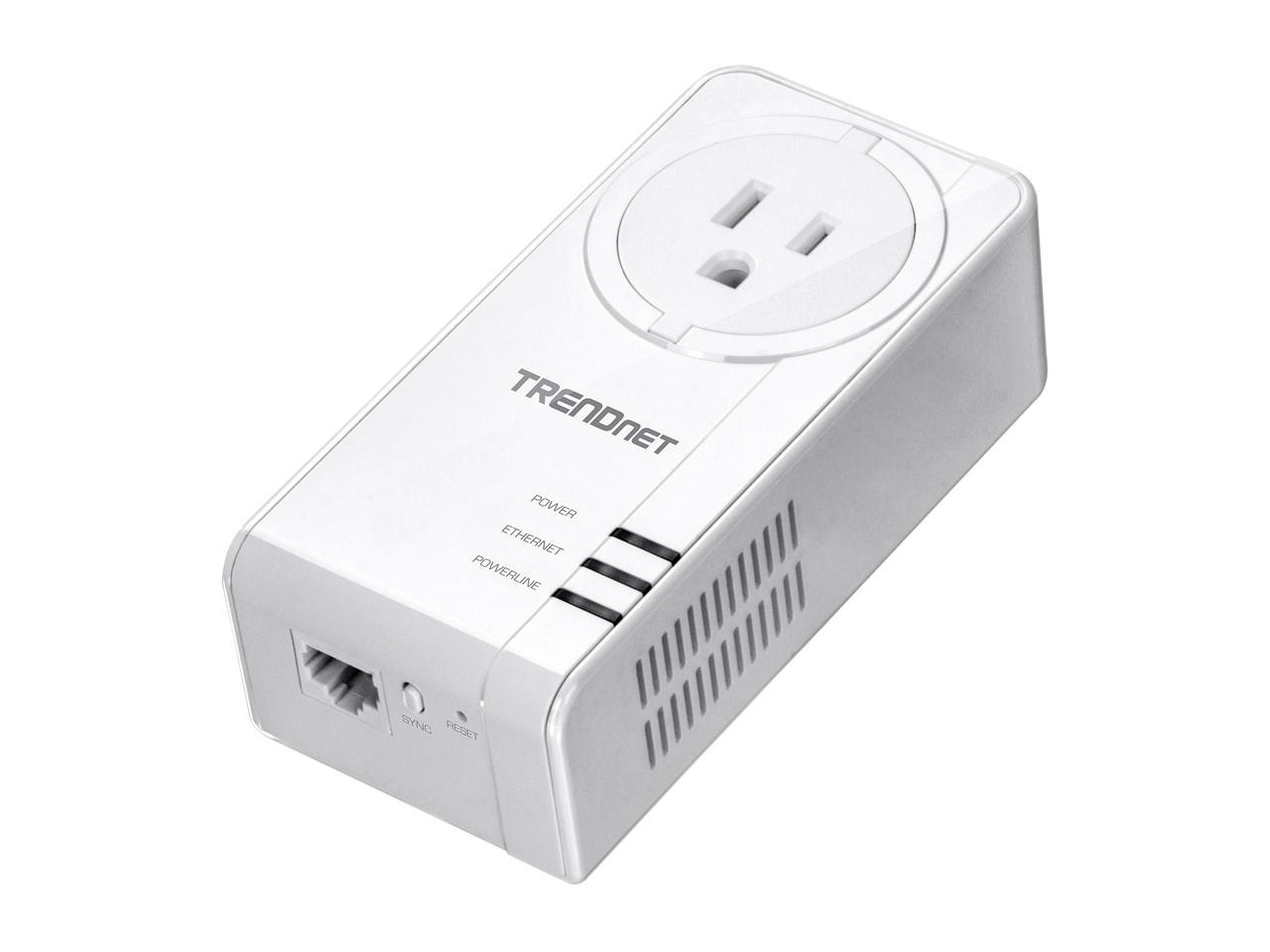 TRENDnet TPL-423E2K Powerline 1300 AV2 Adapter Kit with Built-in Outlet, Gigabit Port, IEEE 1905.1 & IEEE 1901, Homeplug AV2 (2-Pack)