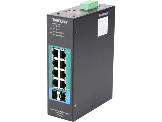 TRENDnet TI-PG102i 10-Port Industrial Gigabit L2 Managed PoE+ DIN-Rail Switch 24-57V