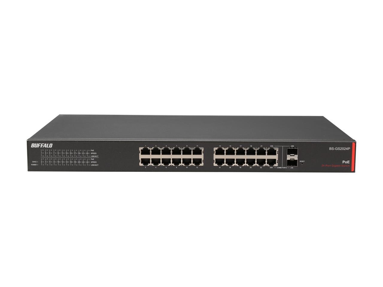 Buffalo BS-GS2024P 24-Port Gigabit Green Ethernet PoE Web Smart Switch with 2 SFP Slots