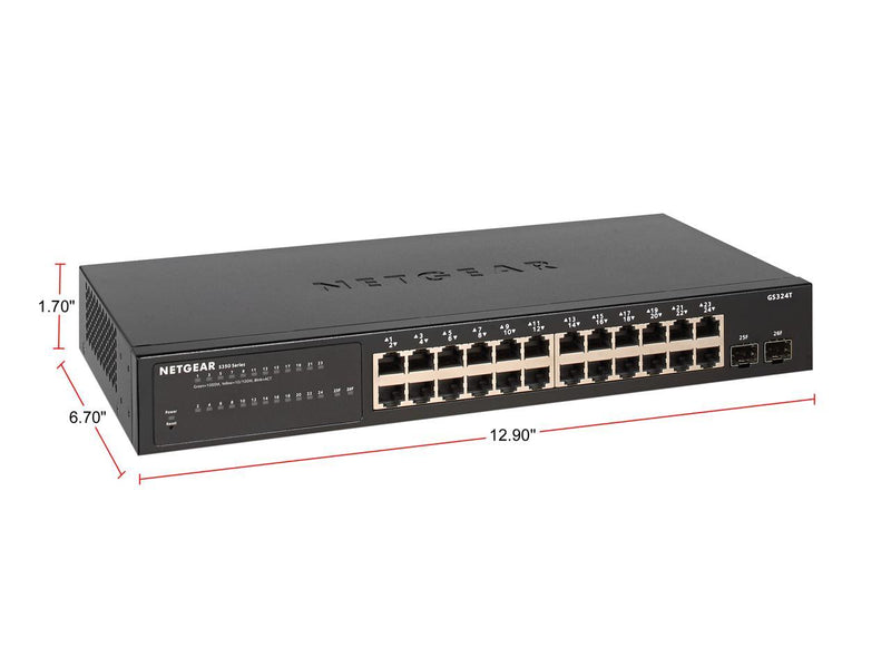 NETGEAR 26-Port Gigabit Ethernet Smart Switch (GS324T) - with 2 x 1G SFP