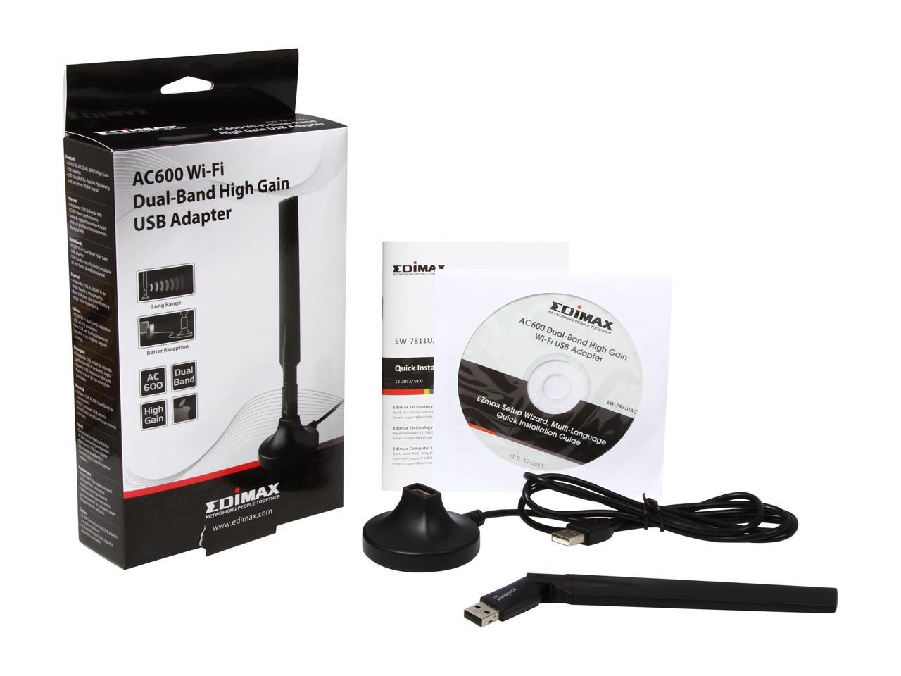 EDIMAX EW-7811UAC AC600 Dual-band USB 2.0 Wireless Adapter with High Gain Antenna and a Free USB Extension Cradle for Longer Distances, Higher Performance Connections