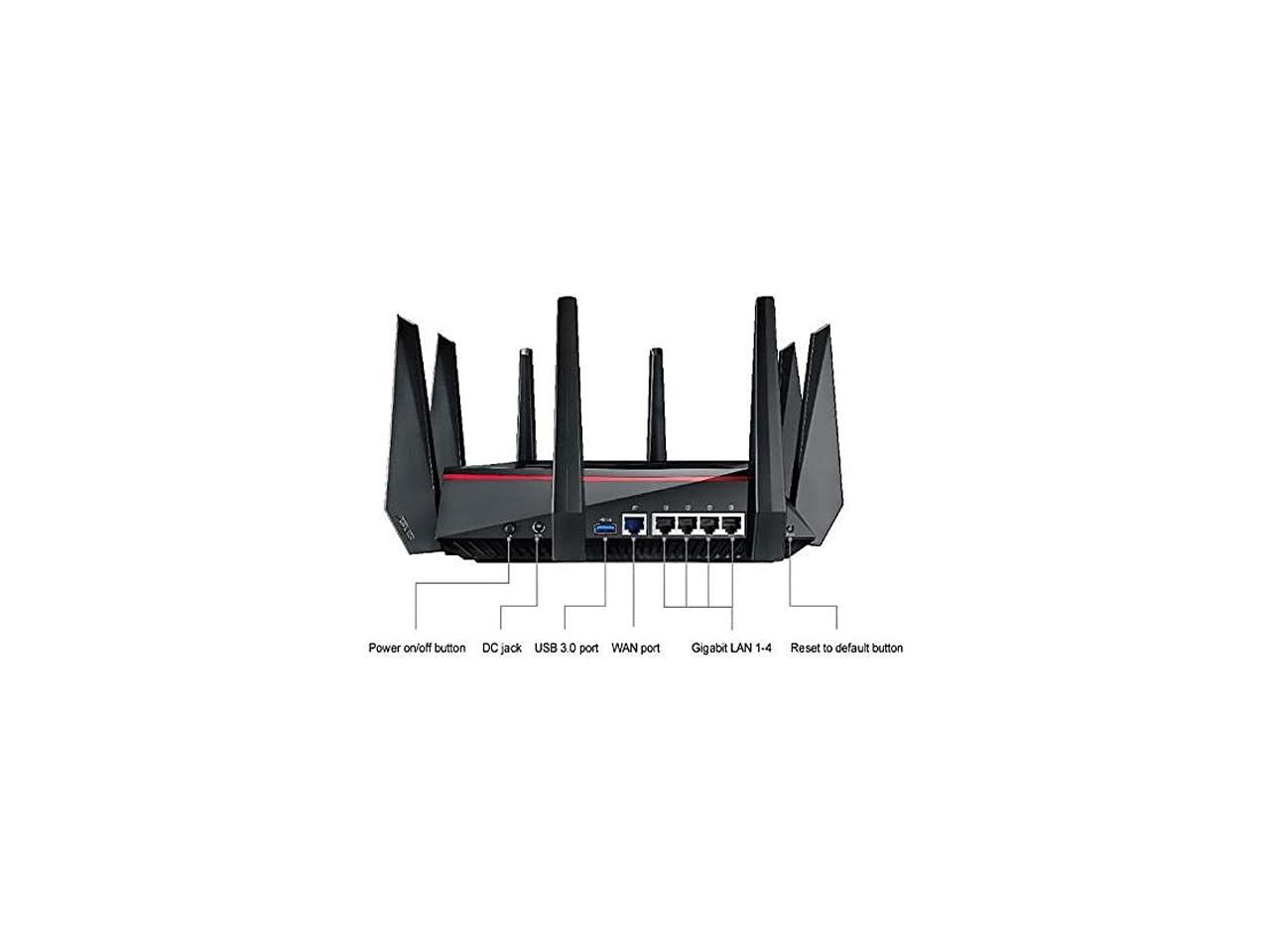ASUS AC5300 Wi-Fi Tri-band Gigabit Wireless Router with 4x4 MU-MIMO, 4 x LAN Ports, AiProtection Network Security and WTFast Game Accelerator, AiMesh Whole Home Wi-Fi System Compatible (RT-AC5300)