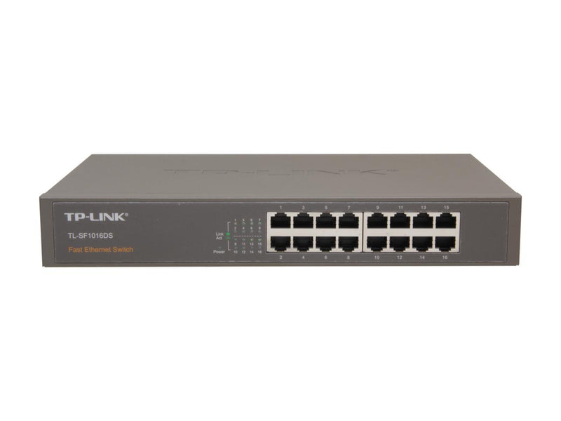 TP-LINK TL-SF1016DS 10/100Mbps 16-Port Unmanaged Switch, Metal Case, Power-Saving