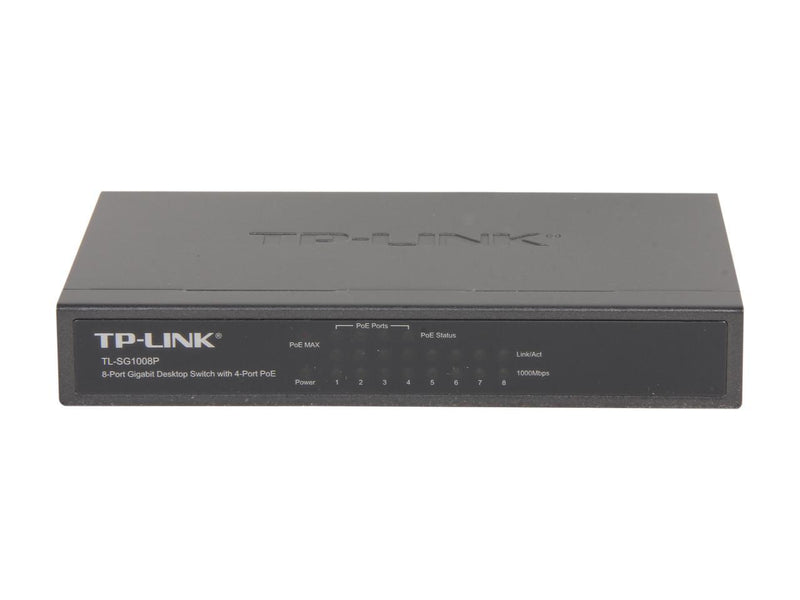 TP-Link 8 Port Poe Gigabit Switch | 4 Port Poe 55W | 802.3AF Compliant | Shielded Ports | Traffic Optimization | Plug and Play | Sturdy Metal (TL-SG1008P), Black