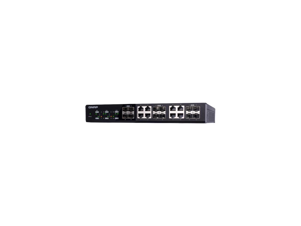 QNAP QSW-1208-8C 12-Port Unmanaged 10 GbE Switch. Twelve 10 GbE SFP+ Ports with Shared Eight 10GBASE-T Ports