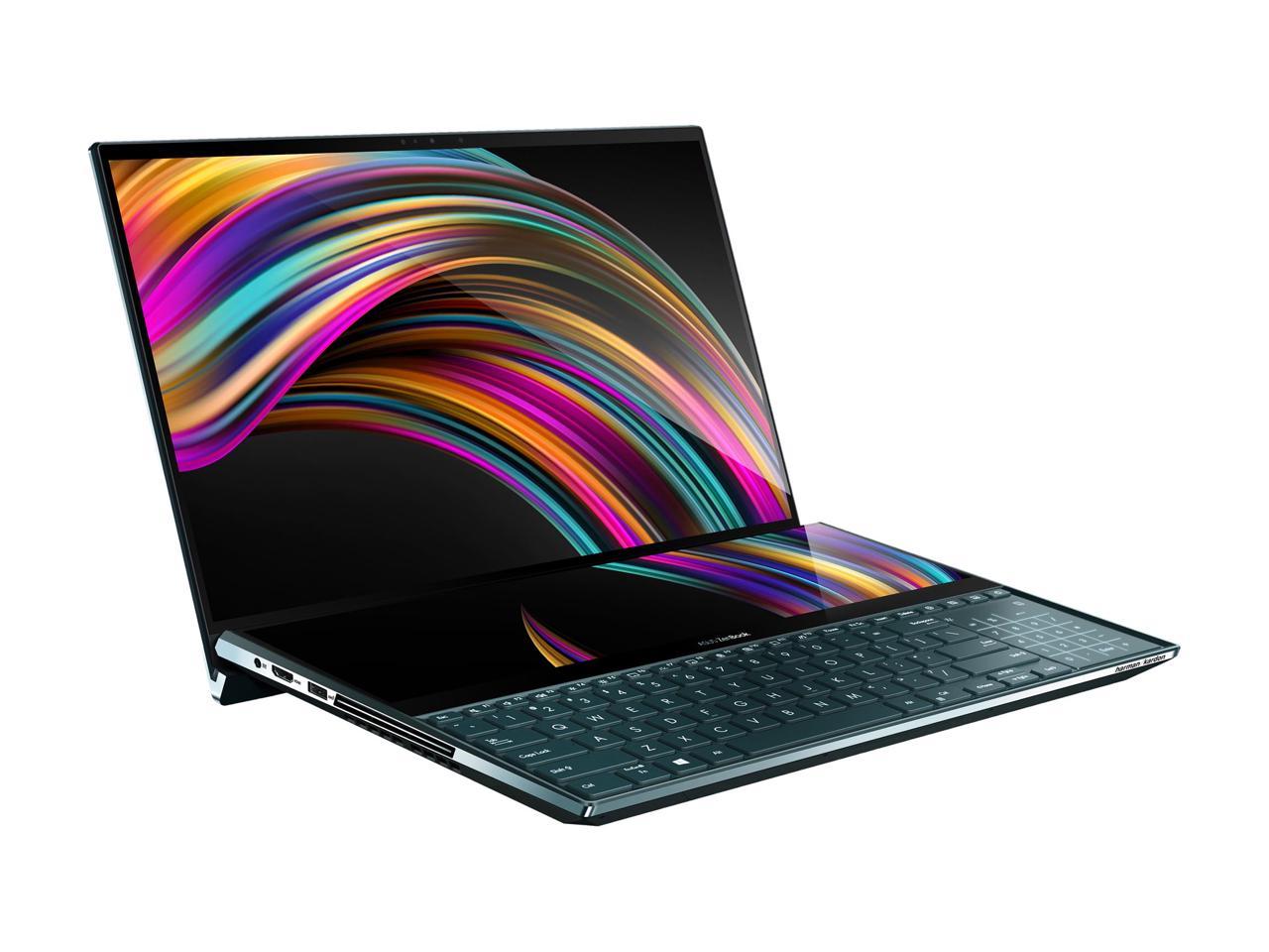 ASUS ZenBook Pro Duo UX581 15.6" 4K UHD NanoEdge Bezel Touch, Intel Core i9-9980HK, 32 GB RAM, 1 TB PCIe SSD, GeForce RTX 2060, Innovative ScreenPad Plus, Windows 10 Pro - UX581GV-XB94T, Celestial Blue