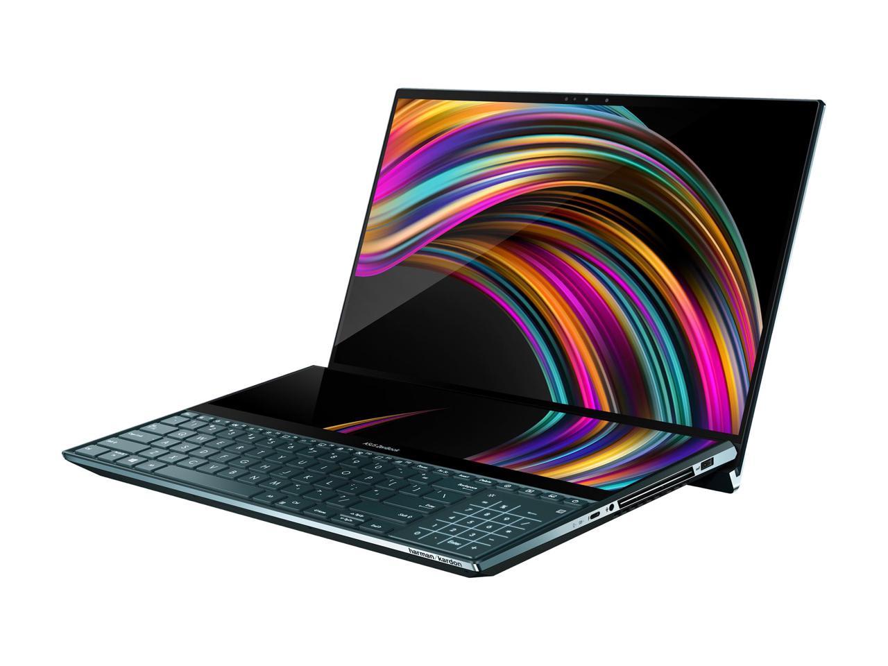 ASUS ZenBook Pro Duo UX581 15.6" 4K UHD NanoEdge Bezel Touch, Intel Core i7-9750H, 16 GB RAM, 1 TB PCIe SSD, GeForce RTX 2060, Innovative ScreenPad Plus, Windows 10 Pro - UX581GV-XB74T, Celestial Blue