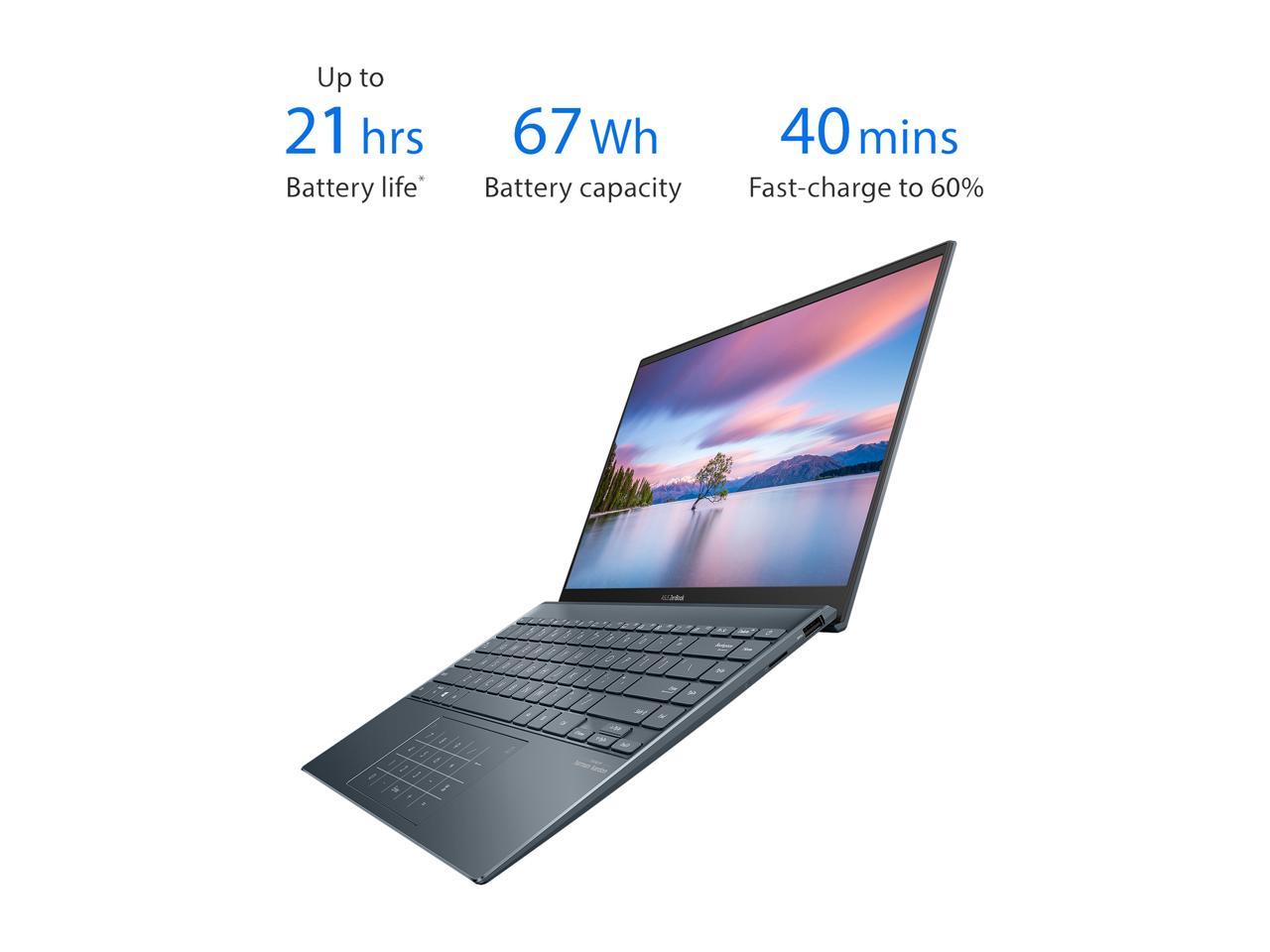 ASUS ZenBook 14 Ultra-Slim Laptop 14" Full HD NanoEdge Display, Intel Core i5-1135G7, 8GB RAM, 512GB PCIe SSD, NumberPad, Thunderbolt 4, Windows 10 Home, AI Noise-cancellation, Pine Grey, UX425EA-EH51