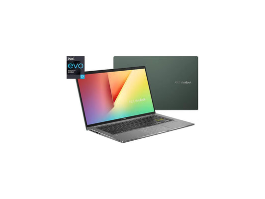 ASUS VivoBook S14 S435 Laptop, 14" FHD Display, Intel Evo Platform, i7-1165G7 CPU, 8GB RAM, 512GB PCIe SSD, Windows 11 Home, AI Noise-Cancellation, Deep Green, S435EA-DH71-GR