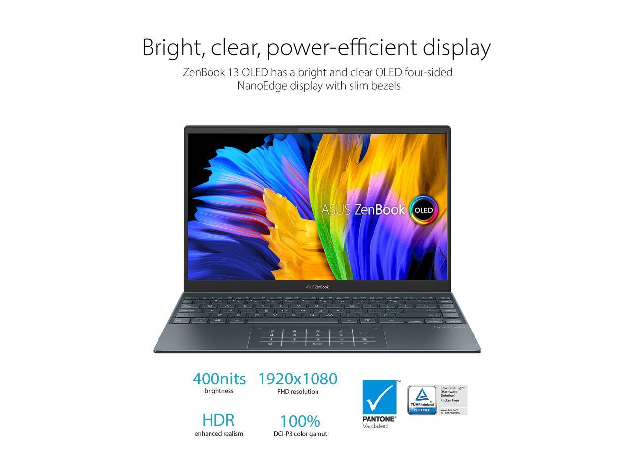 ASUS ZenBook 13 Ultra-Slim Laptop, 13.3" OLED FHD NanoEdge Bezel Display, Intel Core i7-1165G7, 8GB LPDDR4X RAM, 512GB SSD, NumberPad, Thunderbolt 4, Wi-Fi 6, Windows 11 Home, AI Noise-Cancellation, Pine Grey, UX325EA-EH71