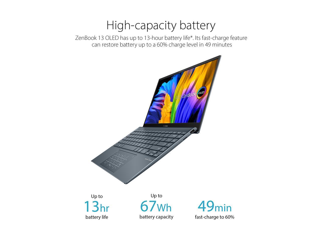 ASUS ZenBook 13 Ultra-Slim Laptop, 13.3" OLED FHD NanoEdge Bezel Display, Intel Core i7-1165G7, 8GB LPDDR4X RAM, 512GB SSD, NumberPad, Thunderbolt 4, Wi-Fi 6, Windows 11 Home, AI Noise-Cancellation, Pine Grey, UX325EA-EH71