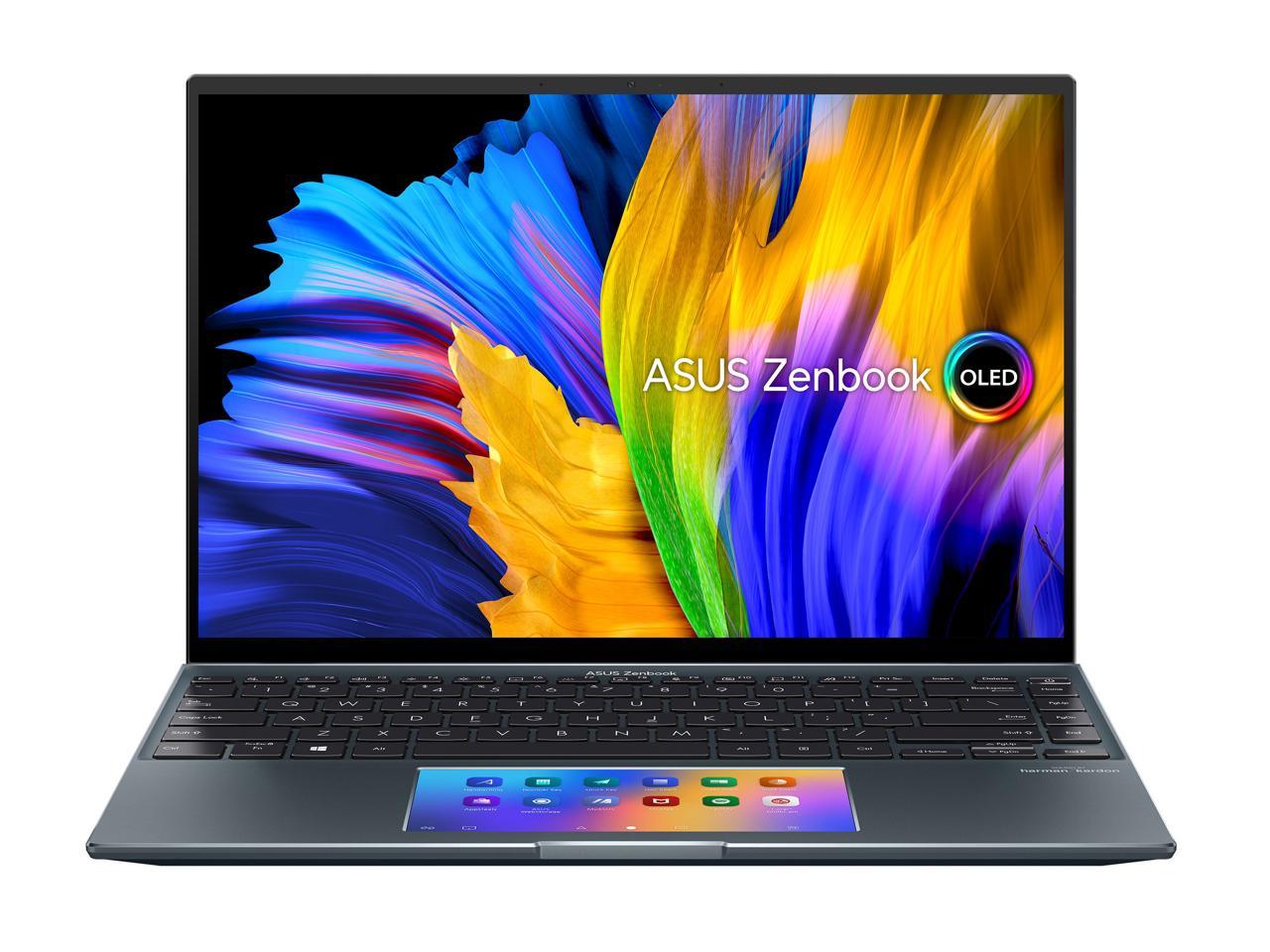 ASUS ZenBook 14X OLED Laptop, 14" WQXGA+ 16:10 Touch Display, Intel Core i7-1165G7 CPU, NVIDIA GeForce MX450, 16GB RAM, 512GB SSD, Windows 11 Pro, Pine Grey, UX5400EG-XB73T