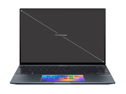 ASUS ZenBook 14X OLED Laptop, 14" WQXGA+ 16:10 Touch Display, Intel Core i7-1165G7 CPU, NVIDIA GeForce MX450, 16GB RAM, 512GB SSD, Windows 11 Pro, Pine Grey, UX5400EG-XB73T