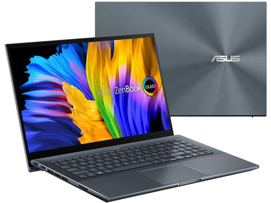 ASUS ZenBook Pro 15 OLED Laptop 15.6" FHD Touch Display, AMD Ryzen 7 5800H CPU, NVIDIA GeForce RTX 3050 Ti GPU, 16GB RAM, 512GB PCIe SSD, Windows 11 Pro, Pine Grey, UM535QE-XH71T