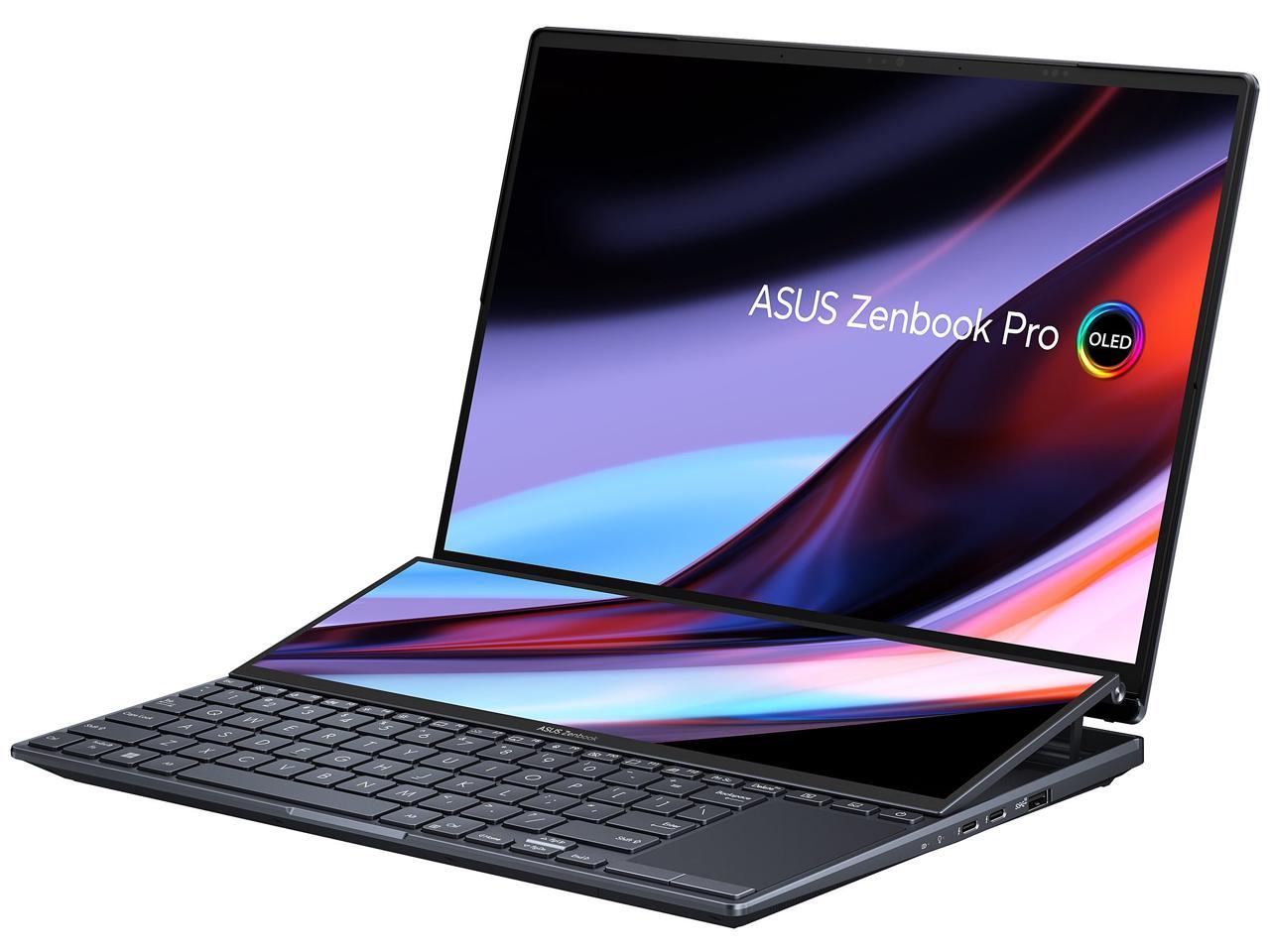 ASUS ZenBook Pro 14 Duo OLED 14.5" 2.8K OLED Touch, 120Hz Refresh Rate, ScreenPad Plus, Intel i9-12900H CPU, RTX 3050 Ti, 32GB RAM, 1TB SSD, Windows 11 Home, Tech Black, UX8402ZE-DB96T