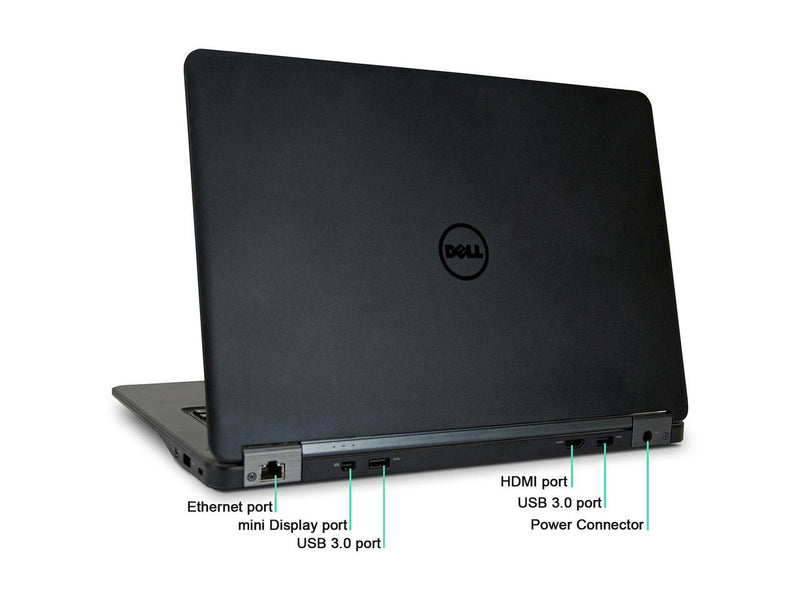 DELL B Grade Laptop E7450 Intel Core i5 5th Gen 5300U (2.30 GHz) 8 GB Memory 128 GB SSD 14.0" Windows 10 Pro 64-Bit