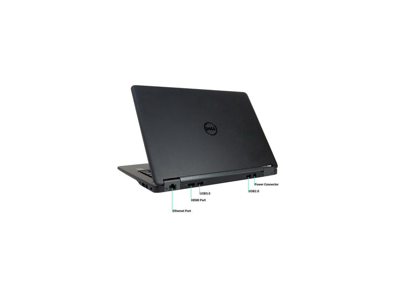 DELL B Grade Laptop E7250 Intel Core i5 5th Gen 5300U (2.30 GHz) 8 GB Memory 256 GB SSD 12.5" Windows 10 Pro 64-Bit