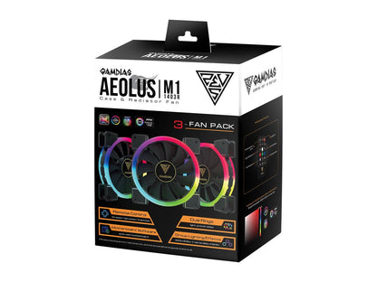 GAMDIAS AEOLUS M1-1403R 140 MM RGB 3 in 1 Fan Pack with Controller and Remote, 3-Pack.