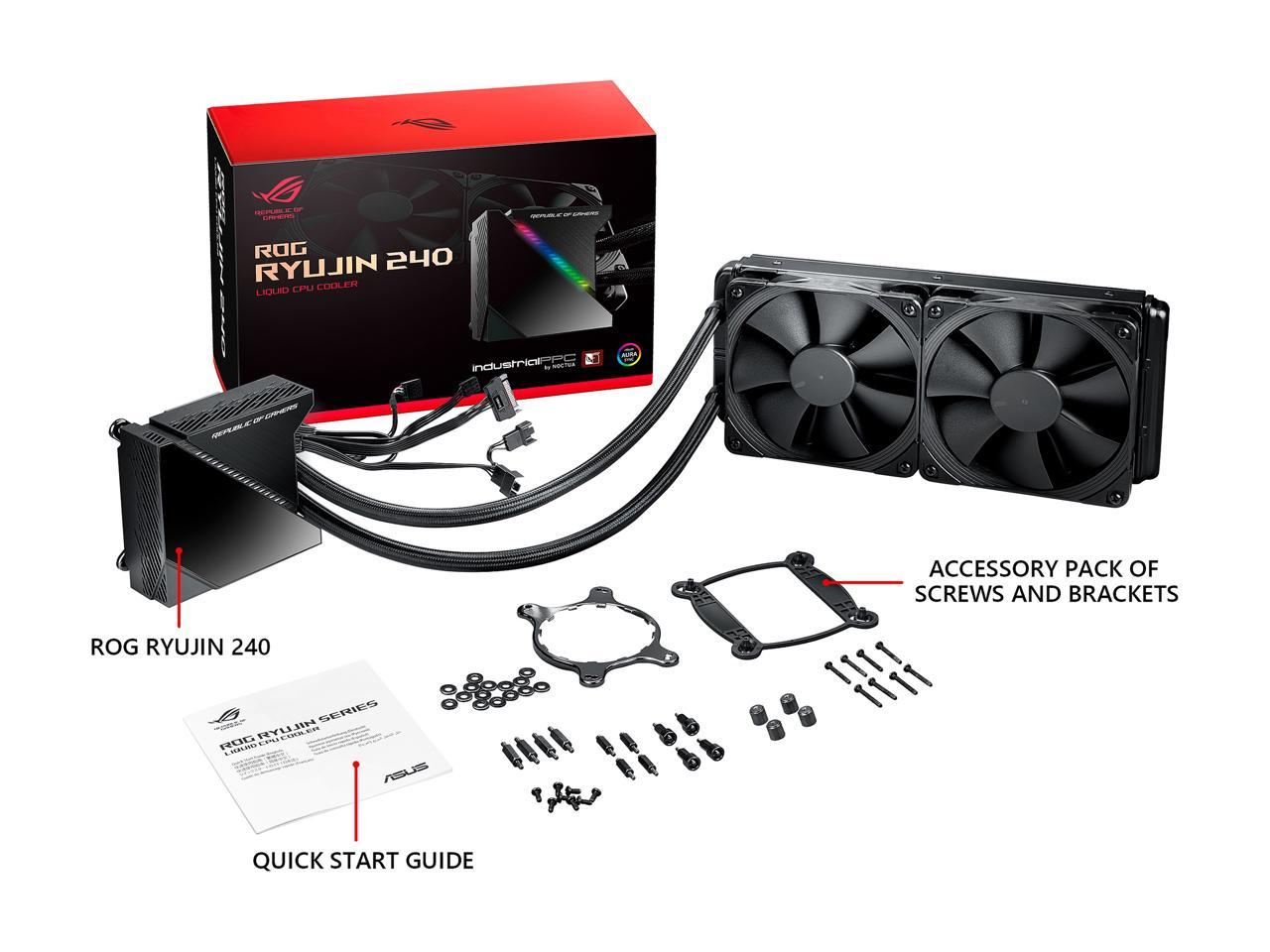 ASUS ROG Ryujin 240 RGB AIO Liquid CPU Cooler 240mm Radiator (Dual 120mm 4-pin Noctua iPPC PWM Fans) with LIVEDASH OLED Panel and FanXpert Controls