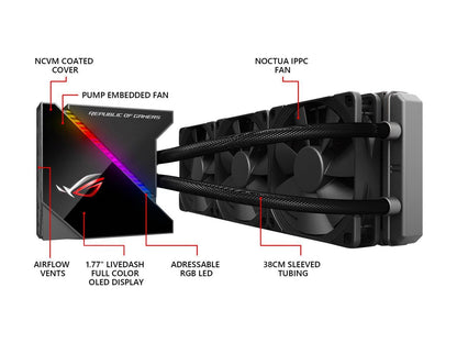 ASUS ROG Ryujin 360 RGB AIO Liquid CPU Cooler 360mm Radiator (Three 120mm 4-pin Noctua iPPC PWM Fans) with LIVEDASH OLED Panel and FanXpert Controls