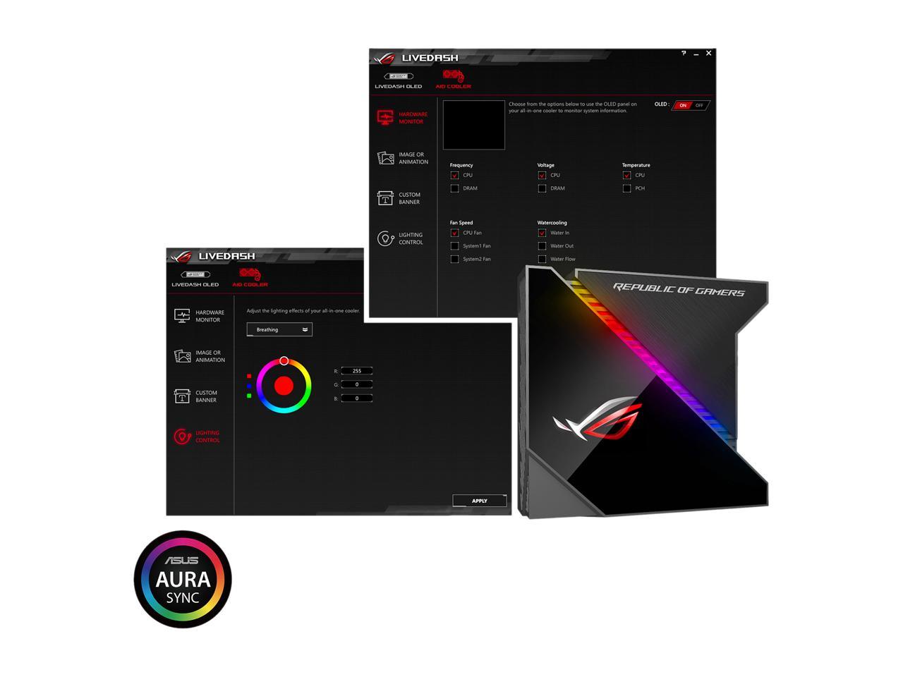 ASUS ROG Ryujin 360 RGB AIO Liquid CPU Cooler 360mm Radiator (Three 120mm 4-pin Noctua iPPC PWM Fans) with LIVEDASH OLED Panel and FanXpert Controls