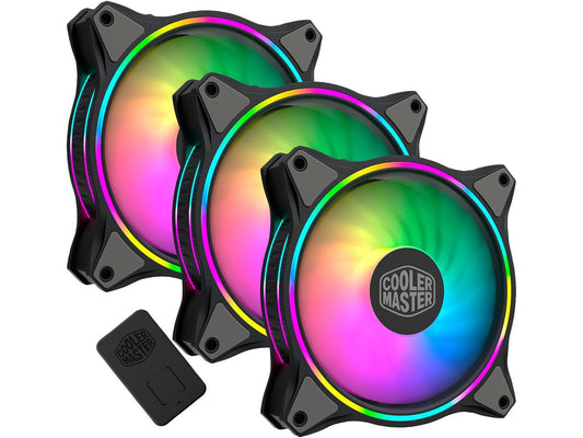 Cooler Master MasterFan MF120 Halo Duo-Ring Addressable RGB Lighting 120mm 3 Pack w/ 24 Independently-Controlled LEDS, Absorbing Rubber Pads, PWM Static Pressure for Computer Case & Liquid Radiator