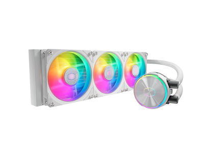 CoolerMaster MasterLiquid PL360 FLUX White ARGB Close-Loop AIO Liquid Cooler, Dual Chamber Pump, Ceramic Bearing Motor, Dual Loop PL-Flux 120mm Fans for AMD Ryzen AM5/AM4/Intel 1700/1200/115X