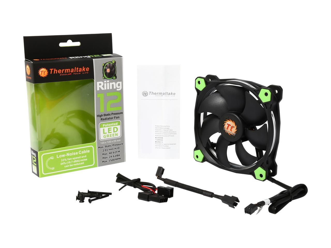 Thermaltake Riing 12 Series High Static Pressure 120mm Circular Green LED Ring Case/Radiator Fan CL-F038-PL12GR-A