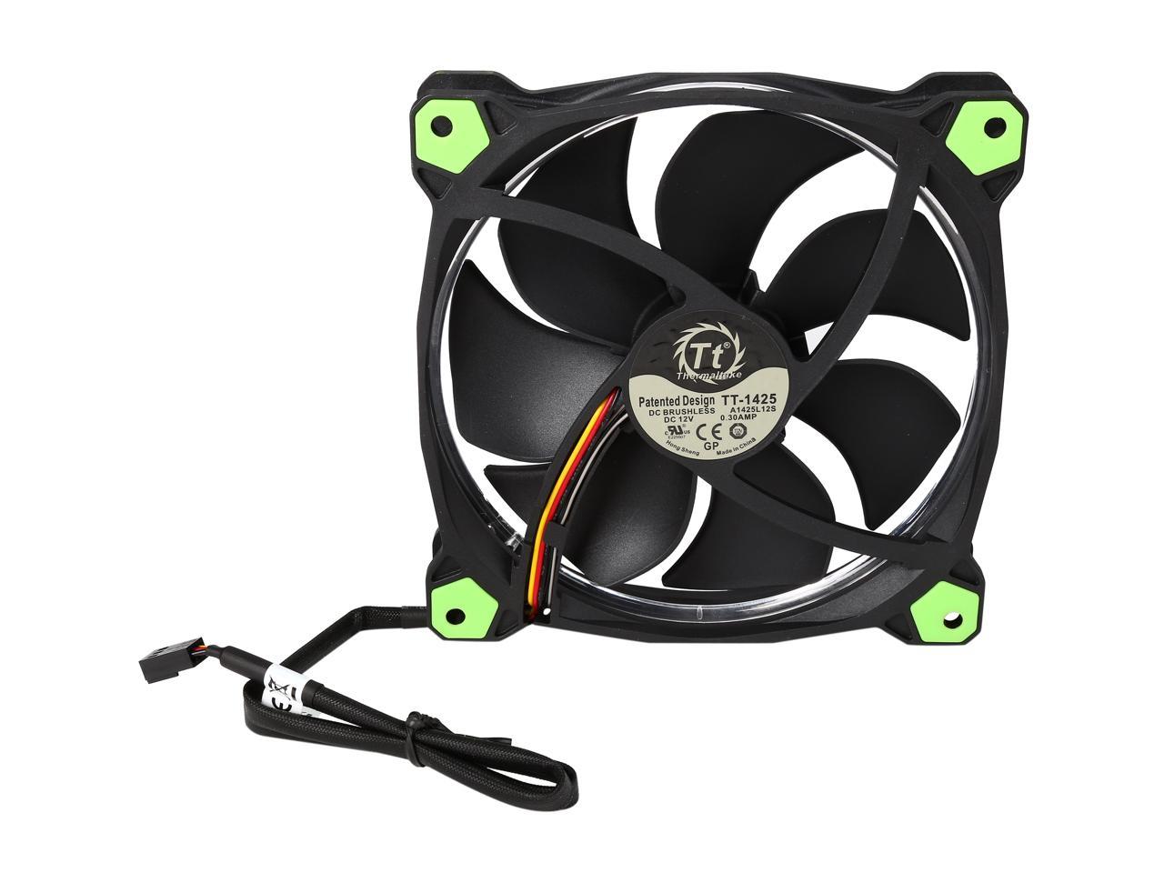 Thermaltake Riing 14 Series High Static Pressure 140mm Circular Green LED Ring Case/Radiator Fan CL-F039-PL14GR-A