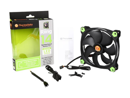 Thermaltake Riing 14 Series High Static Pressure 140mm Circular Green LED Ring Case/Radiator Fan CL-F039-PL14GR-A