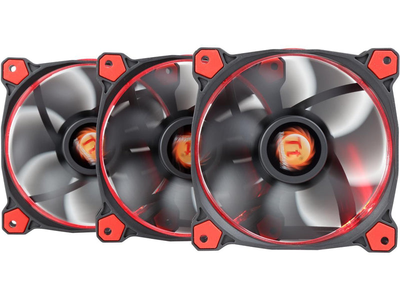 Thermaltake Riing 12 High Static Pressure 120mm Circular Ring LED Case/Radiator Fan with Anti-vibration Mounting System - Red - 3 PKS