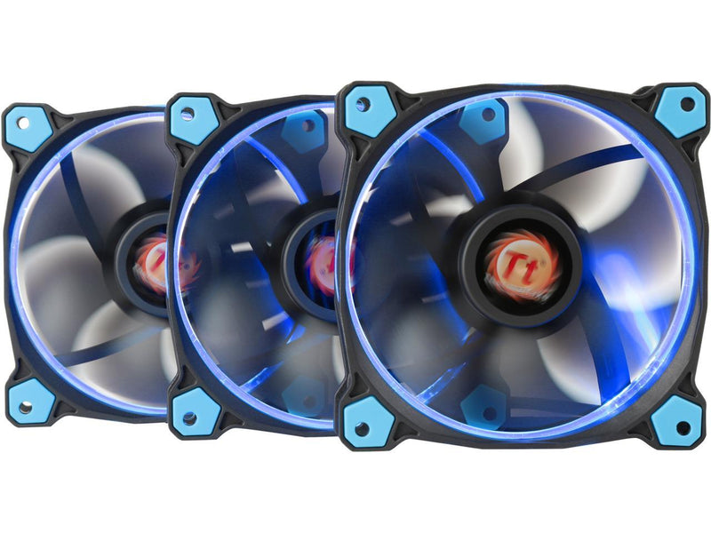 Thermaltake Riing 12 High Static Pressure 120mm Circular Ring LED Case/Radiator Fan with Anti-vibration Mounting System - Blue - 3 PKS