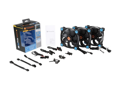 Thermaltake Riing 12 High Static Pressure 120mm Circular Ring LED Case/Radiator Fan with Anti-vibration Mounting System - Blue - 3 PKS