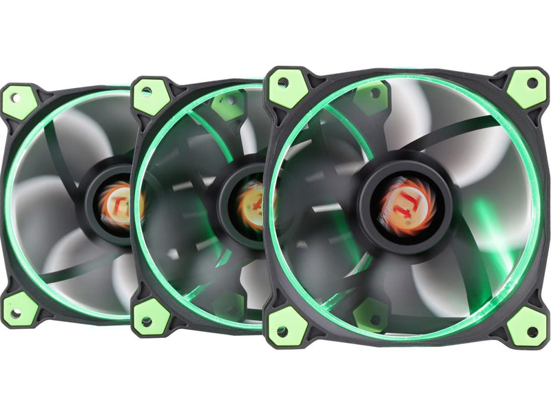 Thermaltake Riing 12 High Static Pressure 120mm Circular Ring LED Case/Radiator Fan with Anti-vibration Mounting System - Green - 3 PKS