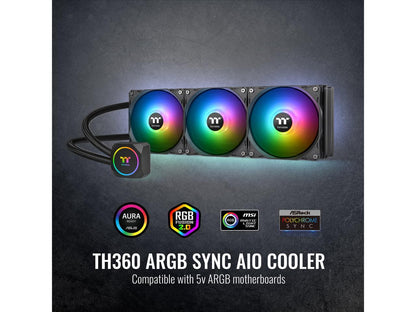 Thermaltake TH360 ARGB Motherboard Sync Edition Intel/AMD All-in-One Liquid Cooling System 360mm High Efficiency Radiator CPU Cooler, CL-W300-PL12SW-A