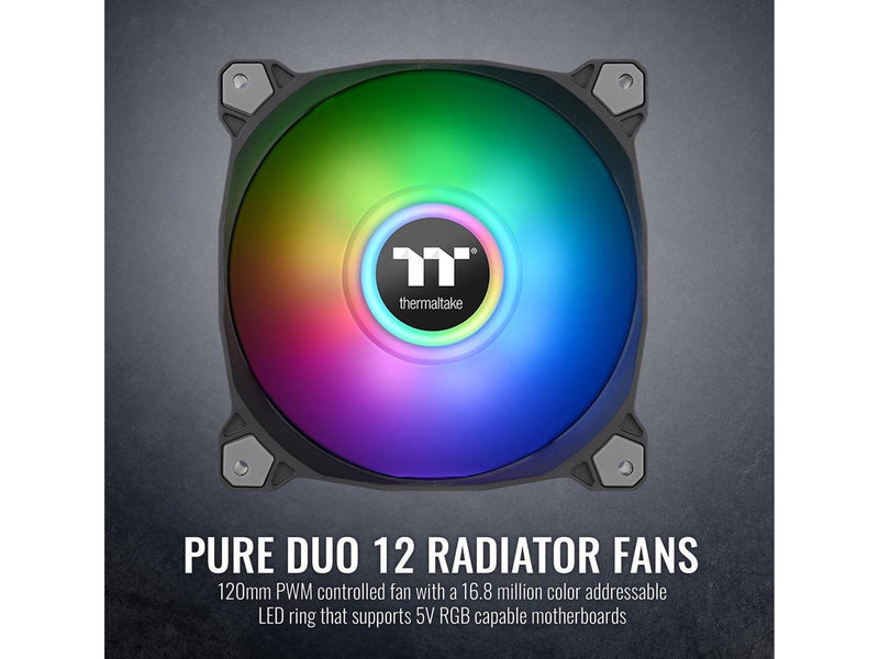 Thermaltake Pure Duo 120mm 16.8 Million RGB Color 5V ARGB Motherboard Sync 2 Light Rings 18 Addressable LED 9 Blades Hydraulic Bearing Case/Radiator Fan (Dual Pack) CL-F115-PL12SW-B