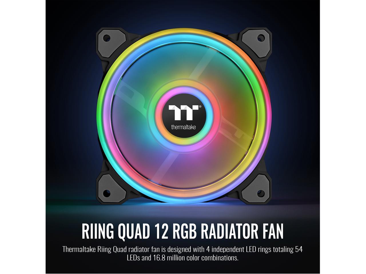 Thermaltake Riing Quad 120mm 16.8 Million RGB Color (Alexa, Razer Chroma) Software Enabled 4 Light Rings 54 Addressable LED 9 Blades Hydraulic Bearing Case/Radiator Fan, Single Pack, CL-F088-PL12SW-C